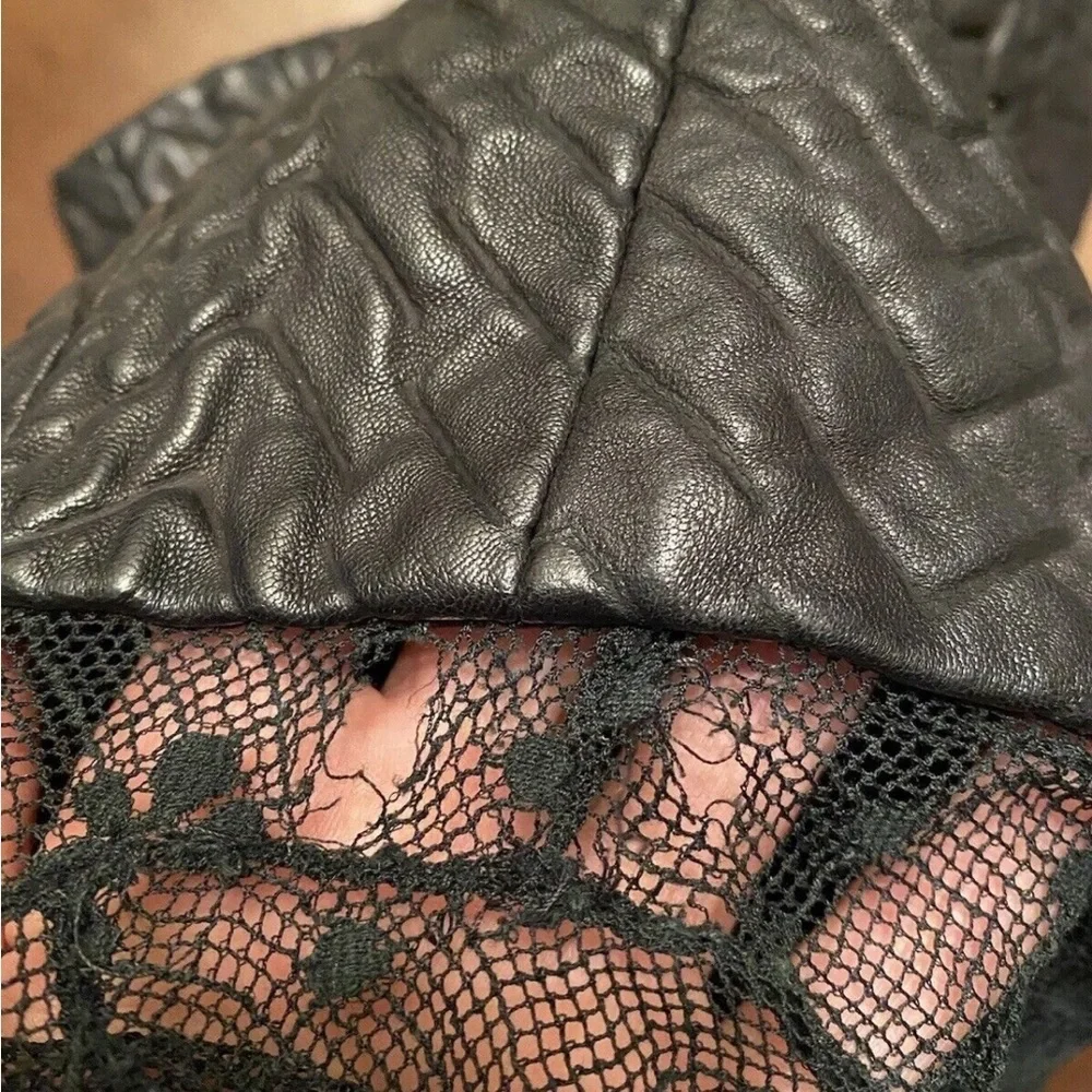 03A CHANEL Leather Lace Black Top 2003 Rare Long Sleeve FR-36 Blouse Jacket